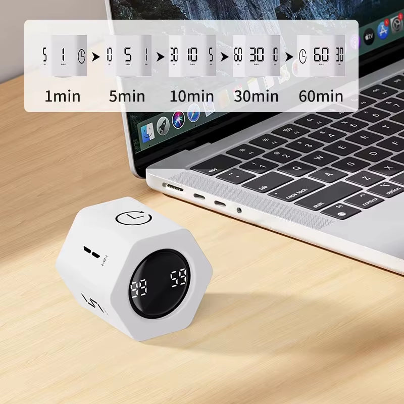 Productivity Timer Productivity Cube Timer Gravity Sensor LED Display 4 Preset Time Kids Time Management Kitchen Countdown Timer